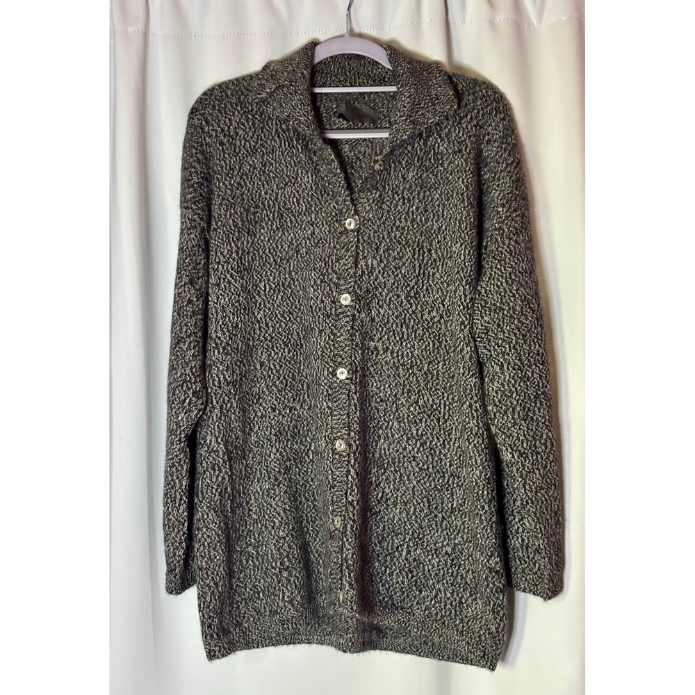 Vintage 100% Baby Alpaca Wool Marled Knit Longline Cardigan Sweater Peru Large